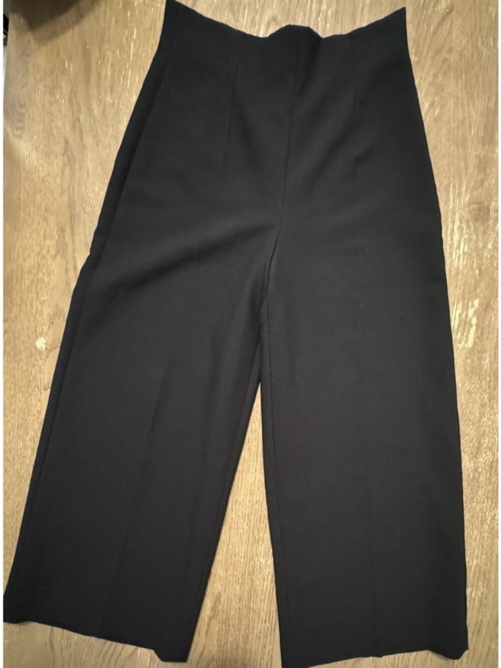 Zara Womens High Waisted Wide Leg Cropped Trousers Side Zip Black Medium Dressy